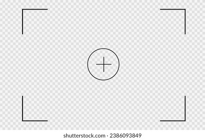 Set of elements for photo or video camera viewfinder screen. Includes vector display frame, focus and grid, zoom, shutter, preview, and shooting settings for digital, DSLR, analog cameras, or camcorde