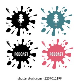 Conjunto de elementos para un podcast o programa de difusión. Diseño plano