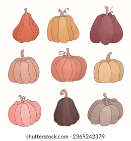 Set of elements. Pumpkins of different colors.