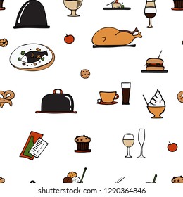 Set elements. Restaurant seamless pattern. Vector Illustrations. Hand drawing for your design.