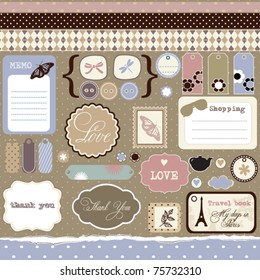 Set of elements for scrap-booking, vintage style