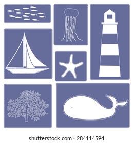 Set elements of sea, beach and travel - vecot Illustration. Sea icons.
