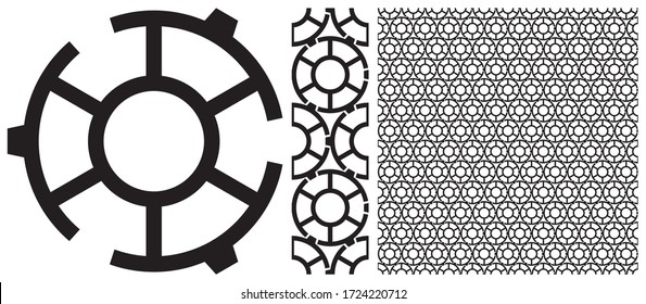 Set of elements for a seamless pattern. Seamless geometric pattern for sidewalks and pavements.  brick pavement - seamless texture. Background image of pavement surface. Geometric pattern. Metal gears