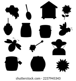 Set of elements silhouette of honey. Vector