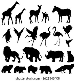 Set Elements Silhouettes Black Exotic Animals Stock Vector (Royalty ...