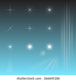 Set of elements of the sky: star, sun, rays are in screen blending mode.