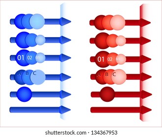 A set of elements with solid arrows and circles of blue and red colors.