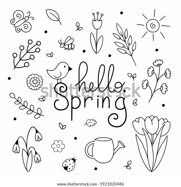 Set Elements Spring Style Doodle Coloring Stock Vector (Royalty Free ...