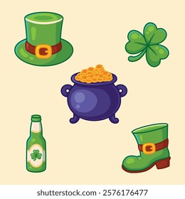 Set of elements for St Patrick's day. Vector illustration.