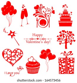 Set of elements for st. Valentine's day. Isolated on white background. Vector illustration 