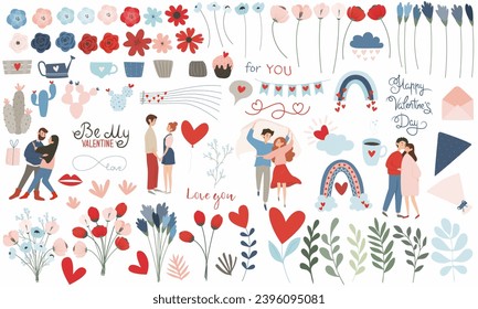 A set of elements for St. Valentine's Day. Cute illustrations