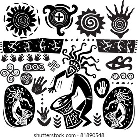 Set Of Elements In The Style Of Primitive Art