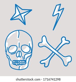 Set of elements in the style of rock - skull and crossbones. Suitable for the holiday of Halloween.