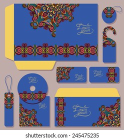 set of elements for stylish business equipments with place for your text, cd design, postcard, bussiness card, bags, ultramarine color