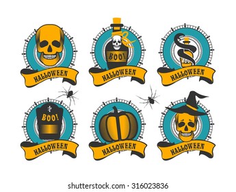 a set of elements and symbols of Halloween  form on a 