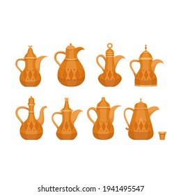 Set of elements teapot collection for Islamic religious. Islamic Icons, Ramadan Kareem, Eid Mubarak Icons Set. suitable for Greeting card, invitation and banner. flat vector illustration