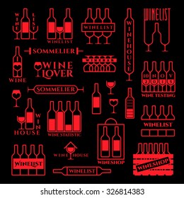 Set of elements and template design logo, label, emblem, icon, symbol for menu, bar, restaurant, wine list, vineyard and everything related to wine. Vector illustration.