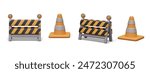 Set of elements for temporary fence. Movable barriers for road, repair, emergency works