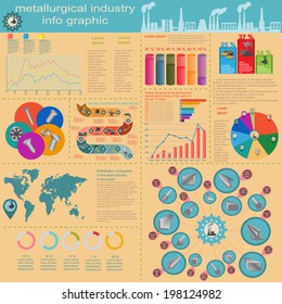 Set of elements and tools of metallurgical industry for creating infograpics. Vector illustration
