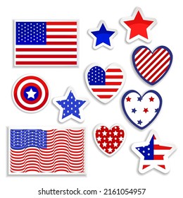 Set of elements in traditional american colors. 4th July Independence day. Vector illustration