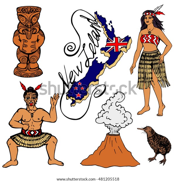 Set Elements Traditional New Zealand Stock Vector (Royalty Free) 481205518