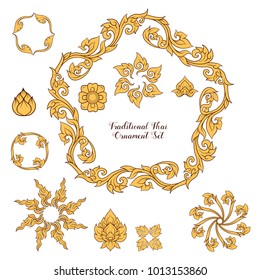 Set of elements of traditional Thai ornament. Stock vector illustration.