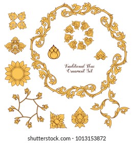 Set of elements of traditional Thai ornament. Stock vector illustration.

