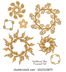 Set of elements of traditional Thai ornament. Stock vector illustration.