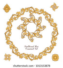 Set of elements of traditional Thai ornament. Stock vector illustration.
