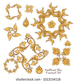 Set of elements of traditional Thai ornament. Stock vector illustration.