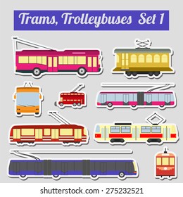 Set of elements trams and trolleybuses for creating your own infographics or maps. Vector illustration