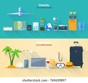 A set of elements for travel and vacations. Vector illustration
