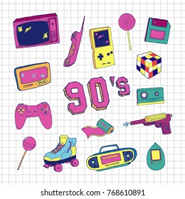  Set of elements in trendy 80s-90s hand-drawn style