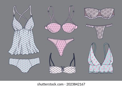 Set Elements Underwear Women Vector Illustration Stock Vector (Royalty ...