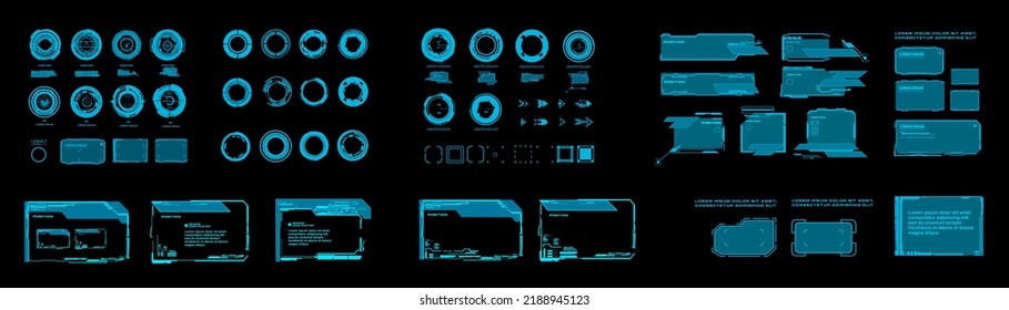 Set of elements for the user interface HUD. Futuristic virtual interface with frames, callouts and dialog boxes. HUD digital holographic elements