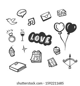 Set of elements for Valentine's Day