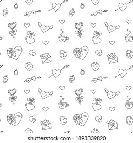 Set of elements for Valentine's Day. Doodle illustration on white background.