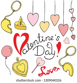 Set of elements for Valentine's day. Hearts. Lettering. Isolated objects for Valentine's day.