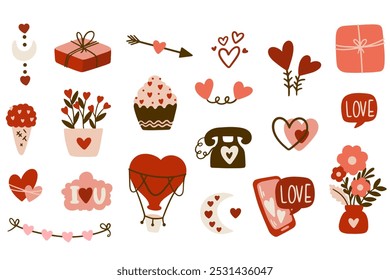 Set of elements for Valentine's Day. Valentine's day love letter and email icons set for web and graphic design