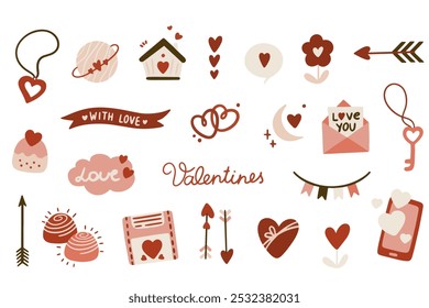 Set of elements for Valentine's Day. Valentine's day love letter and email icons set for web and graphic design	