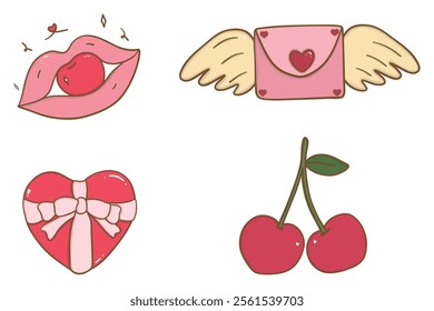 Set of elements for Valentine's Day. Valentine's Day love letter and email icons set for web and graphic design.