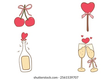 Set of elements for Valentine's Day. Valentine's Day love letter and email icons set for web and graphic design.