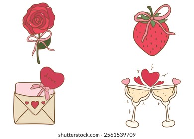 Set of elements for Valentine's Day. Valentine's Day love letter and email icons set for web and graphic design.