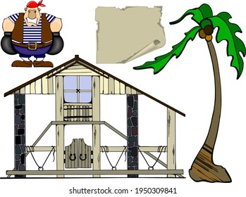 a set of elements of a vector drawing on the theme of pirates