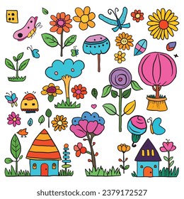 set of elements vector image hand drawn colorful elements