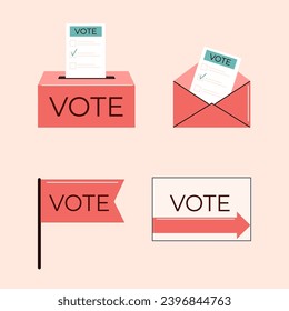 Set of elements for voting. Ballot box, envelope, flag, pointer. Election concept vector illustration