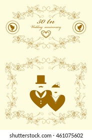 A set of elements for wedding cards, invitations, golden wedding. Vector illustration