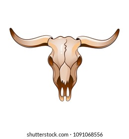 Set of elements of the Wild West. The equipment of cowboys. Cow skull. Vector illustration. Isolated images on white background.
