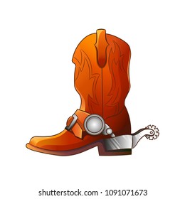 Set of elements of the Wild West. The equipment of cowboys. Boots with spurs. Vector illustration. Isolated images on white background.