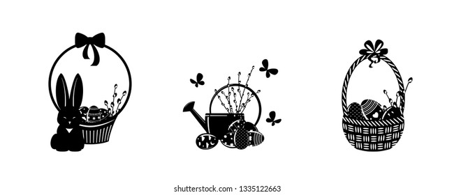 Set of elements for your design - Easter. Flowers, painted eggs, rabbits etc. A vector.